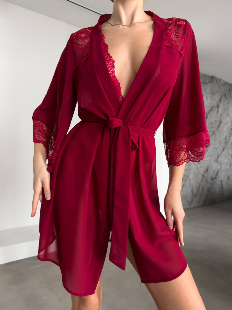 Mirage Premium Kırmızı Sabahlık & Bodysuit Seti — detay 2