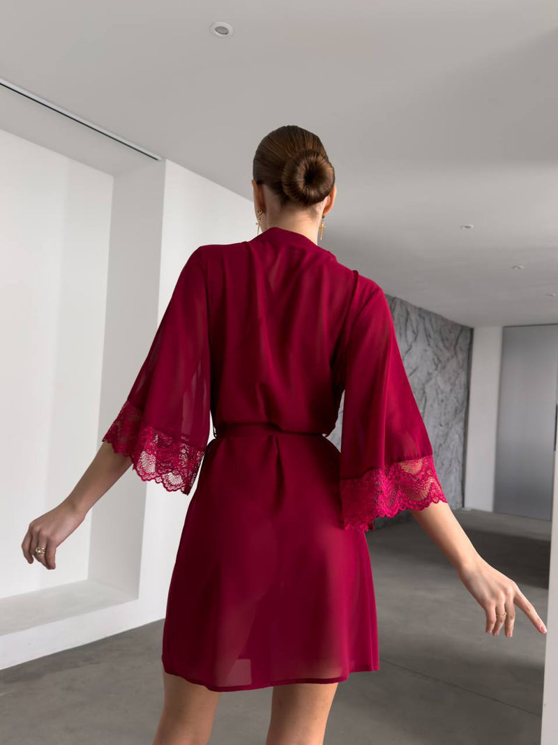 Mirage Premium Kırmızı Sabahlık & Bodysuit Seti — detay 5