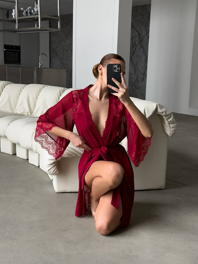 Mirage Premium Kırmızı Sabahlık & Bodysuit Seti — detay 1