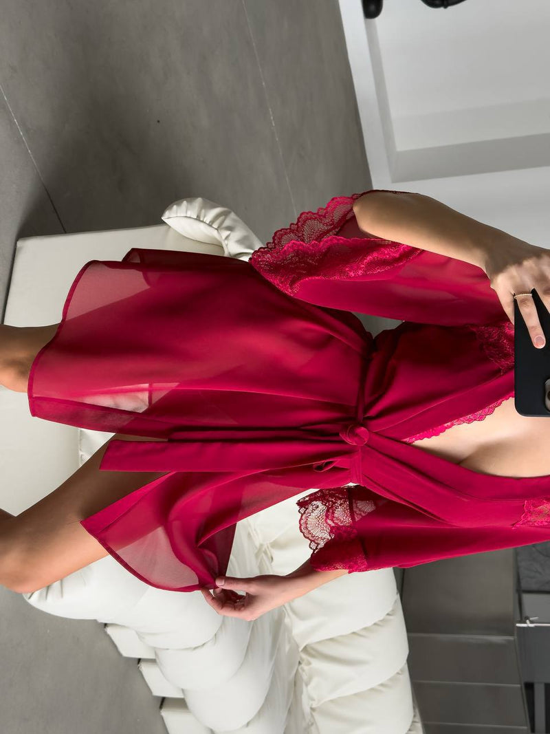 Mirage Premium Kırmızı Sabahlık & Bodysuit Seti — detay 6
