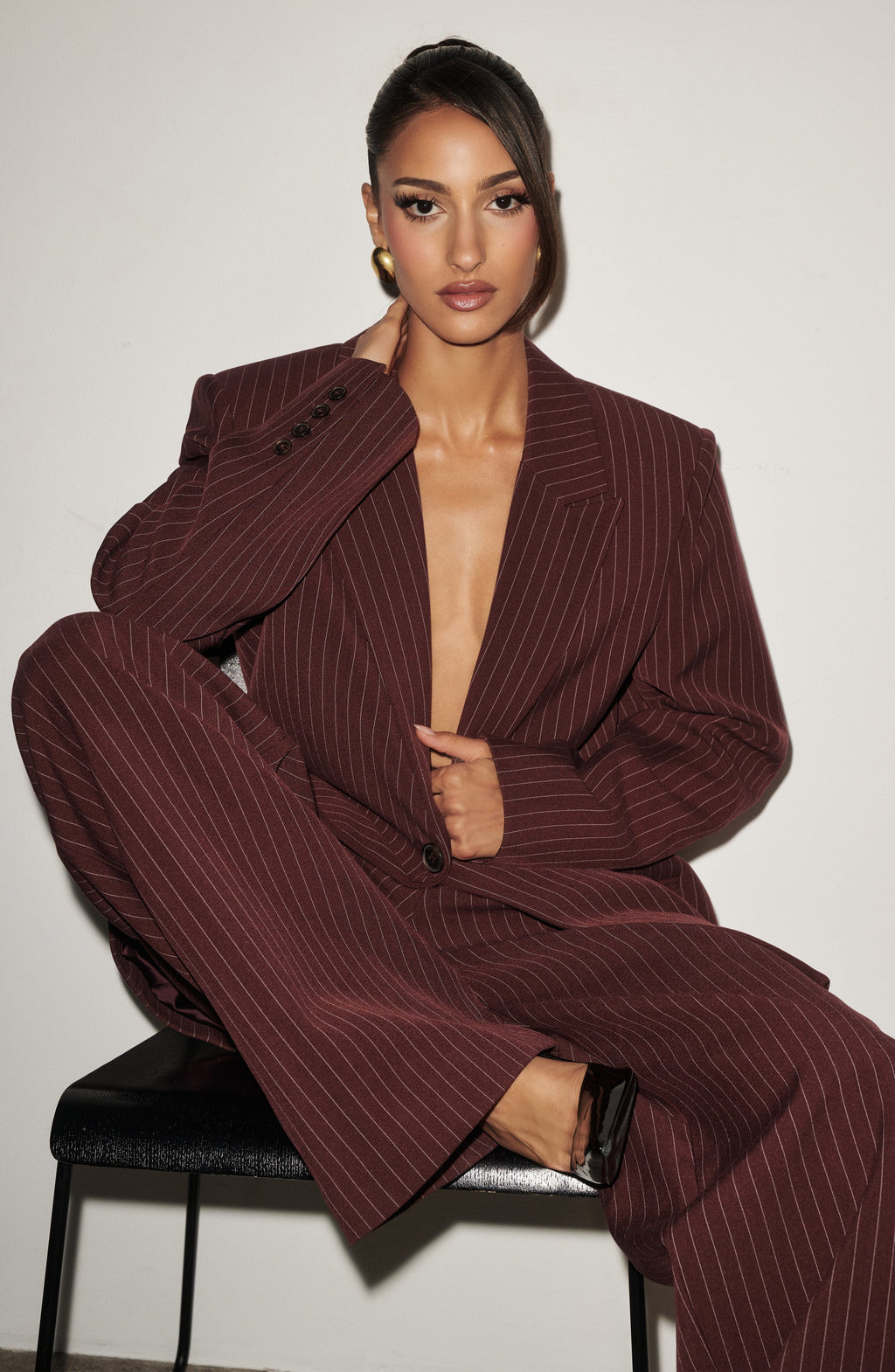 Reece Blazer Bordo İnce Çizgili
