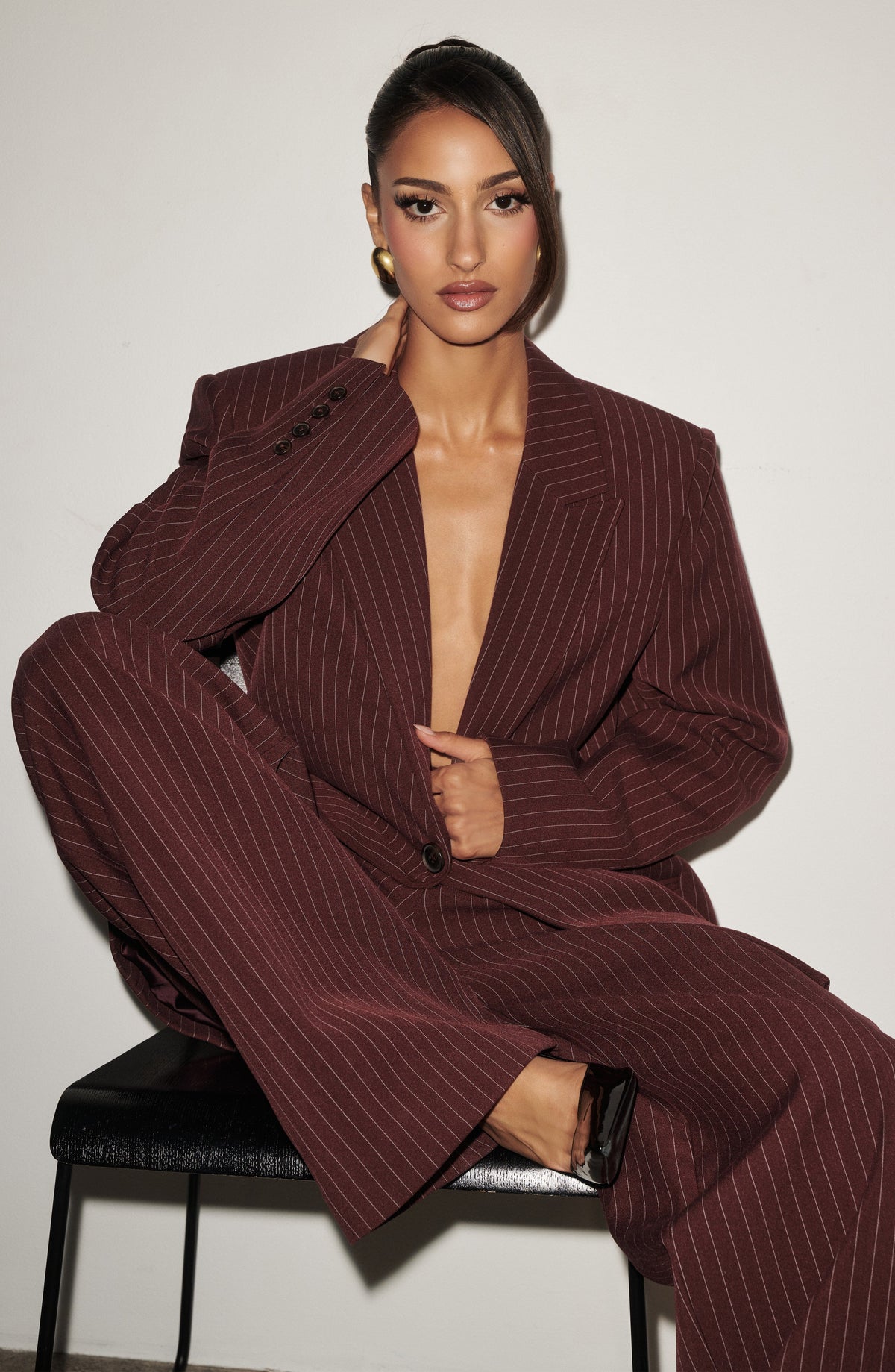 Reece Blazer Bordo İnce Çizgili