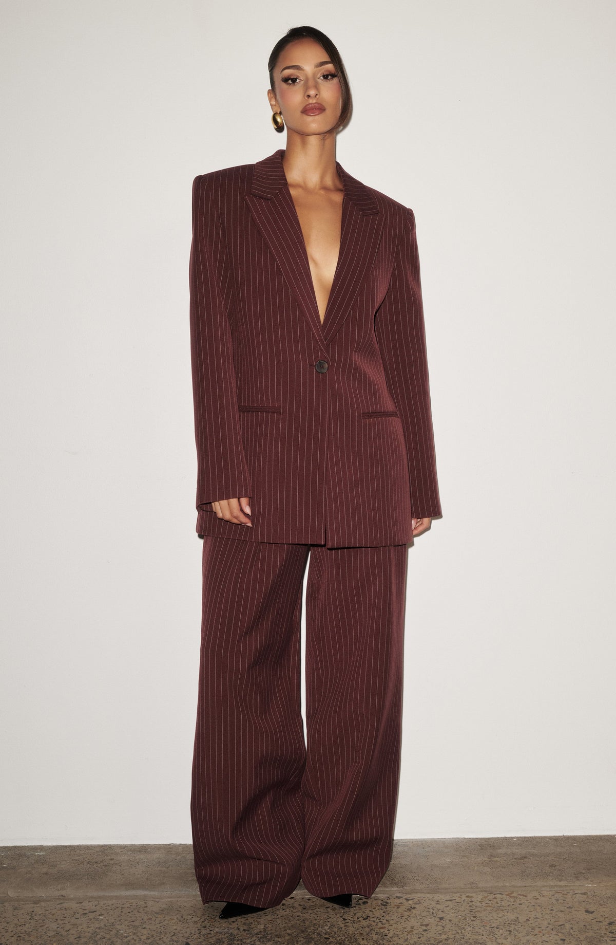 Reece Blazer Bordo İnce Çizgili